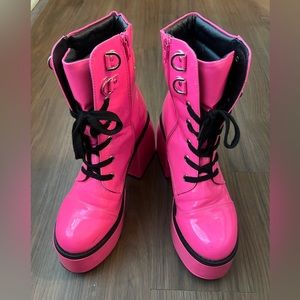 Neon Hot Pink Platform Combat Boots